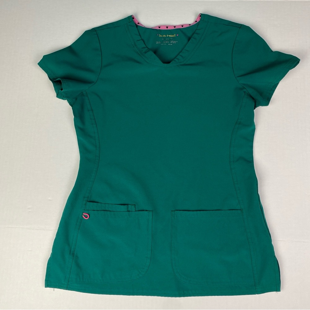 HeartSoul Women's XS Scrub Top Green 29710 Polyester Blend Stretch Medical Nurse